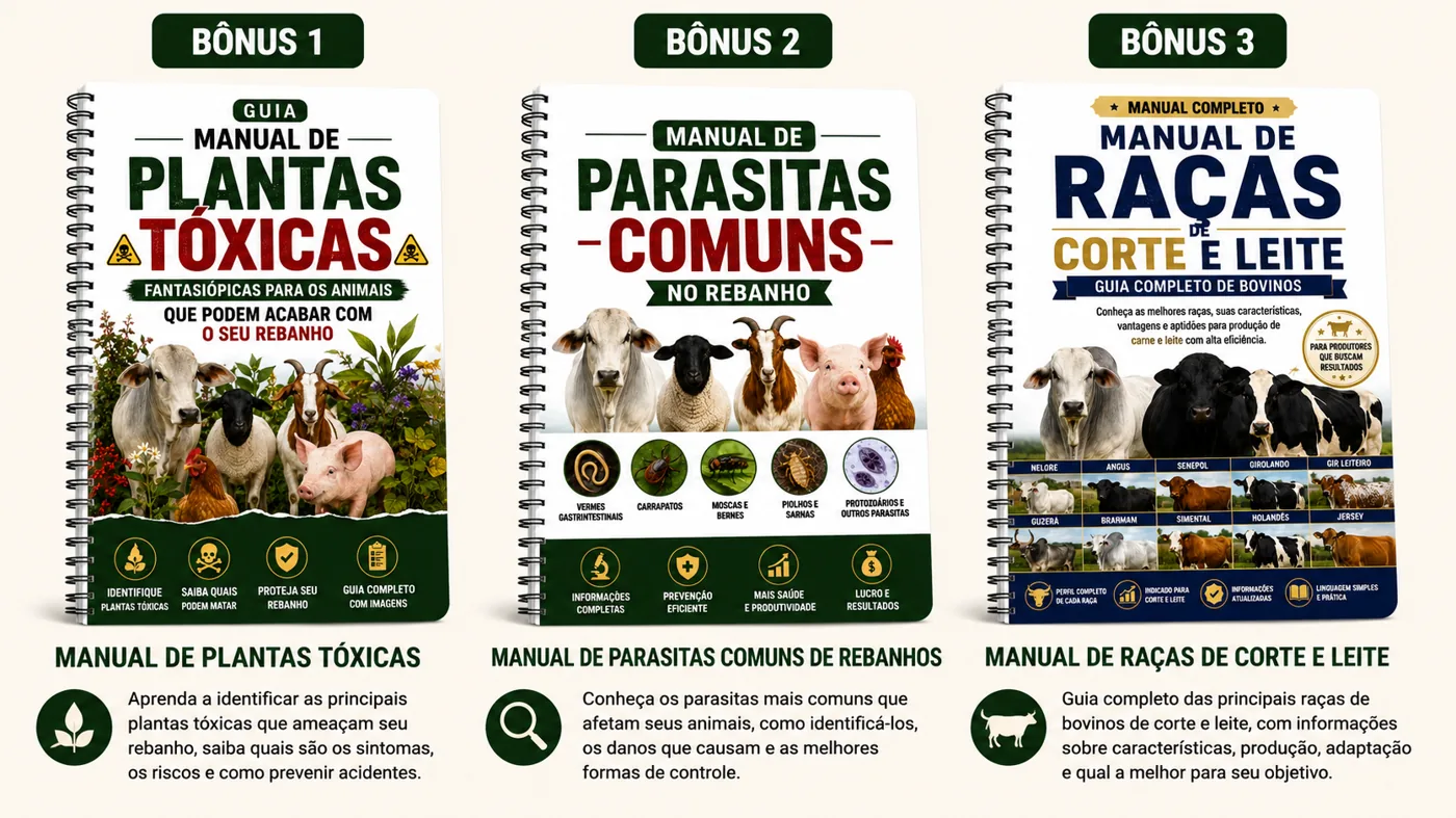 Bônus: Manual de Plantas Tóxicas, Manual de Parasitas Comuns no Rebanho, Manual do Gado de Corte e Leite