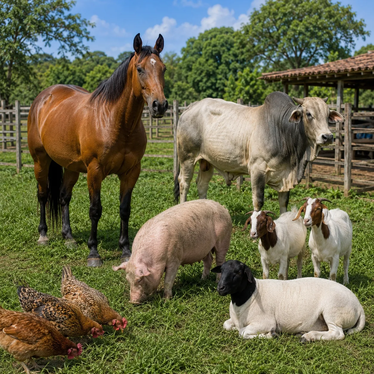 Animais da fazenda fortes, gordos e protegidos