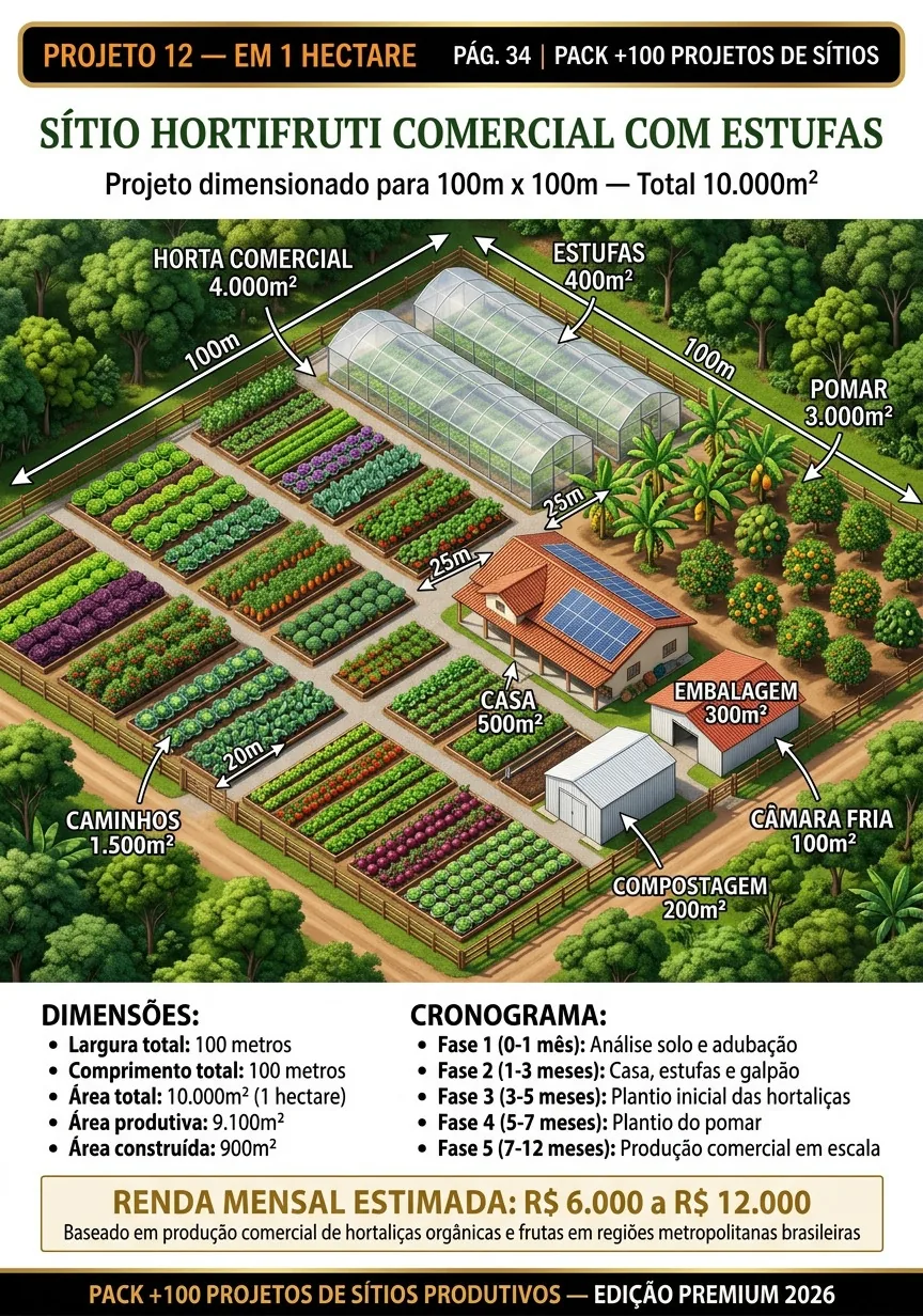 Sítio Hortifruti Comercial com Estufas